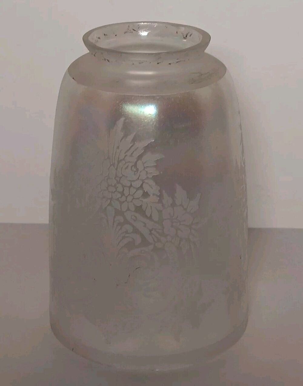 Vintage Glass Lamp Shade Frosted Iridescence Etched Victorian 5.5"H
